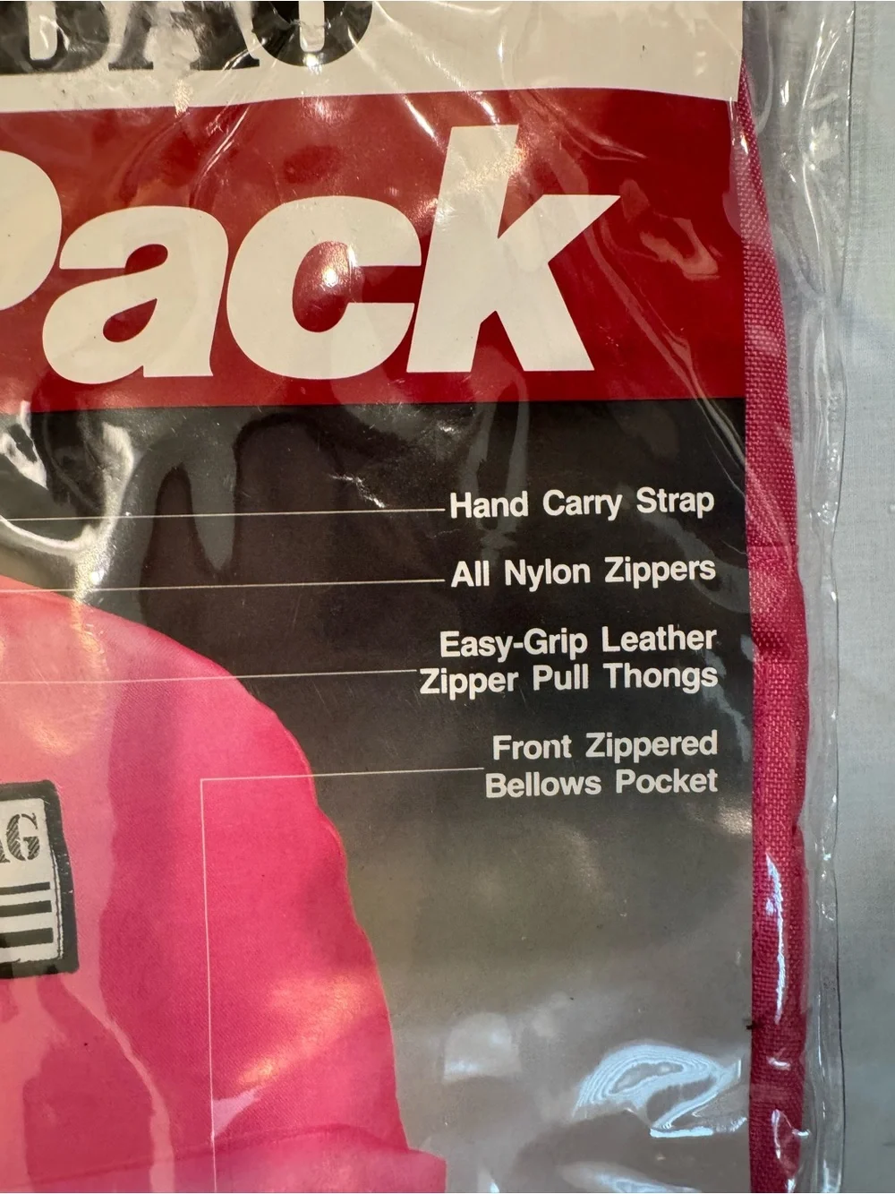 Vintage 1980s Sears “The Bag” backpack in bright pink, Model #98063.